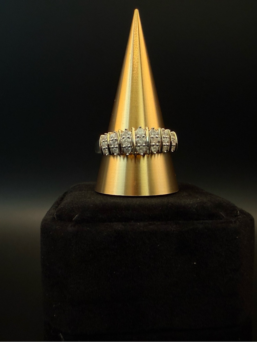 Natural Diamond .5 ctw Multi-Row Gold over Silver 925 Ring Size 9